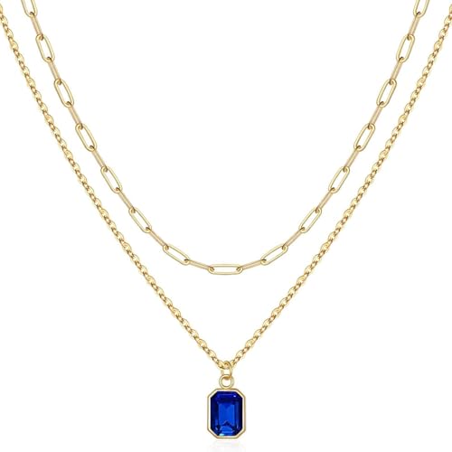 [RWAJZAX] Modische zweistöckige Halskette mit rechteckigem Anhänger und Dezember-Stein-Design für tägliche Verabredungen von RWAJZAX