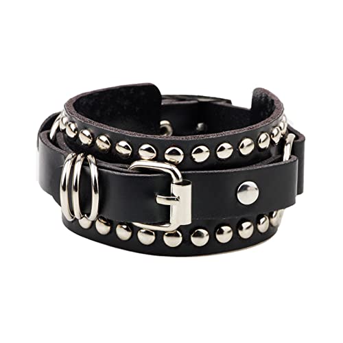 [RWAJZAX] Punk Armband aus schwarzem Leder mit Nieten aus Metall für Frauen und Männer, Gothic-Schmuck von RWAJZAX
