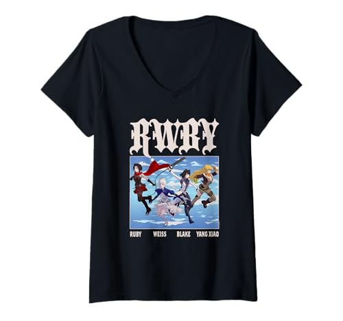 Damen RWBY Character Group Action Poses Anime Cartoon T-Shirt mit V-Ausschnitt von RWBY