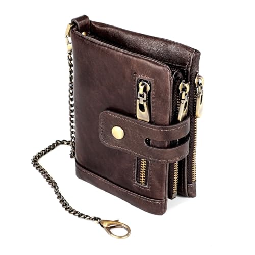 RWCCCRW Casual Leder Herren Kurze Bifold Geldbörse Geldbörse Münzfach Herren Reißverschluss Retro Multifunktions Kurze Geldbörse von RWCCCRW