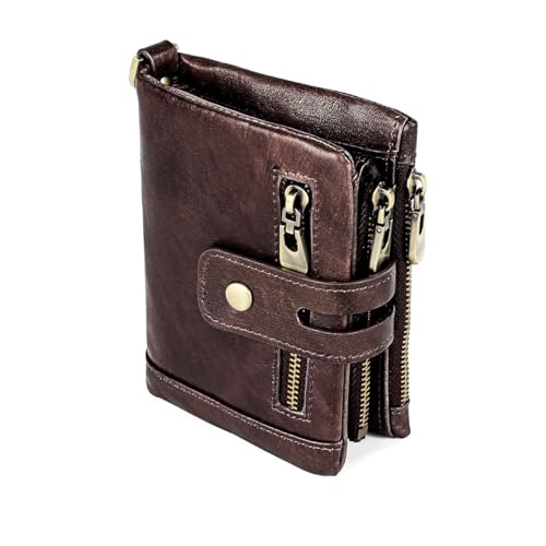RWCCCRW Casual Leder Herren Kurze Bifold Geldbörse Geldbörse Münzfach Herren Reißverschluss Retro Multifunktions Kurze Geldbörse von RWCCCRW