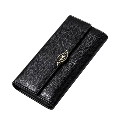 RWCCCRW Damen-Geldbörsen aus Rindsleder mit langen Geldklammern, echtes Leder, Geldbörsen, Visitenkartenetuis, Handtaschen (Größe: Schwarz) von RWCCCRW