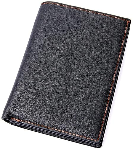 RWCCCRW Geldbörse für Herren, dreifach gefaltetes Rindsleder, stilvolle Kurze Geldbörse mit 7 Kartenfächern, Münzfach (Farbe: Schwarz, Größe: M) von RWCCCRW