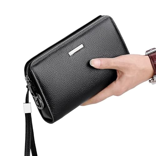 RWCCCRW Herren-Geldbörse mit Passwortschloss, Leder, echtes Münzfach, Lange Geldbörse mit Reißverschluss, Herren-Geldbörsen, Beste Wahl (Farbe: Schwarz, Größe: 21 x 13 cm) von RWCCCRW