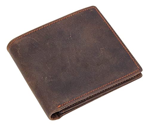 RWCCCRW Leder-Geldbörse mit Zwei Fächern, kurz, dünn, mit Nähten, 6 Kartenfächern, Münzfach, Geldbörse (Farbe: Dunkelbraun, Größe: M) von RWCCCRW
