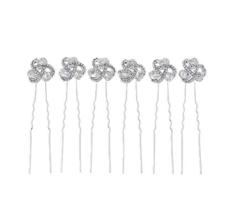 RWEUOQ Diadem 6Pcs Braut Hochzeit Haarspangen Strass Haarspangen (6-tlg., Brautjungfer Haarschmuck Silber), Kristall Vintage U-Form Haarspangen von RWEUOQ