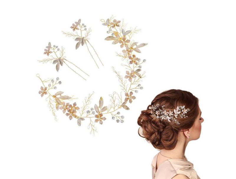 RWEUOQ Diadem Damen Kristallblume Hochzeit Haarschmuck mit Kristallen und Perlen (1-tlg., Strass-Haarspangen, Perlen-Haarspangen, aus Haarspangen), 3 Stück 1 Satz U-förmige Haarspangen U-förmiges Haarzubehör von RWEUOQ