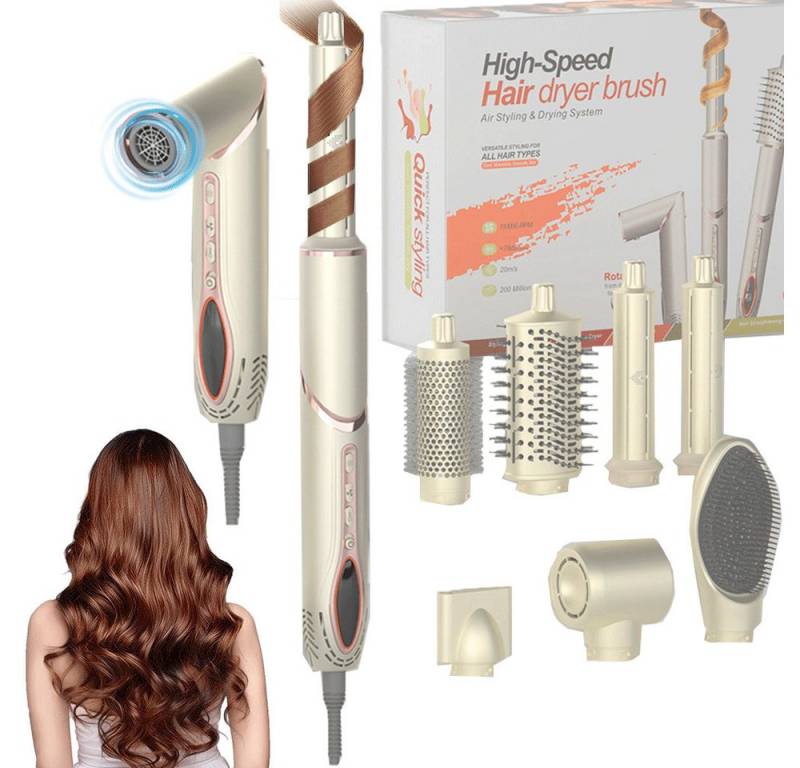RWEUOQ Multihaarstyler 7in1 Airstyler & Ionen Haartrockner mit Luft-Lockenstab Warmluftbürste, Stylingbürsten Haarstyler Haar Styling Föhn Geschenken für Frauen Set von RWEUOQ
