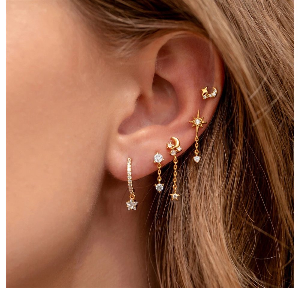 RWEUOQ Ohrhänger-Set Ohrhänger-Set Kettensternohrringe Piercing lange Ohrstecker Set, Ohrringe Piercing Mehrere Ohrlöcher Knorpel Ohrstecker für Damen von RWEUOQ