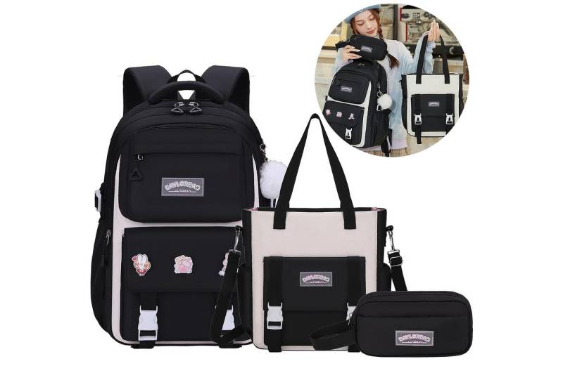 RWEUOQ Schulrucksack Schulrucksack Set 3-teilig für Teenager wasserdicht ergonomisch leicht (Schulranzen-Set, Rucksack+Handtasche+Federmäppchen), Wasserdichtes Polyester, ergonomisch, große Kapazität von RWEUOQ