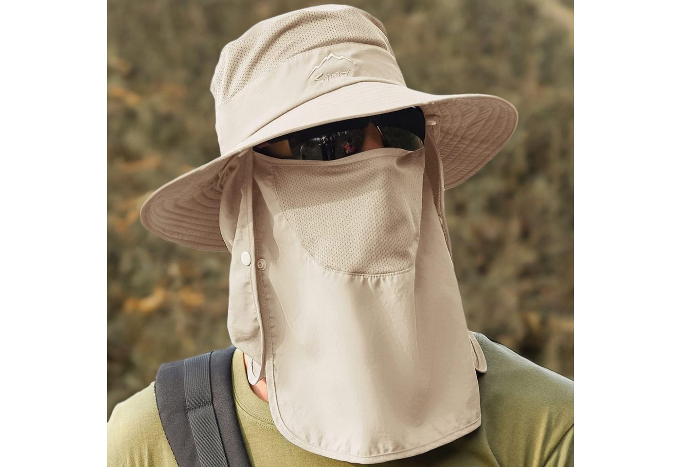 RWEUOQ Sonnenhut Fischerhut für Damen und Herren Faltbarer Sonnenhut UV-Sonnenschutz (Breiter Krempe, abnehmbare Gesichtsabdeckung und Nackenklappe, 1-St) Verstellbare Kinnband, atmungsaktivem von RWEUOQ