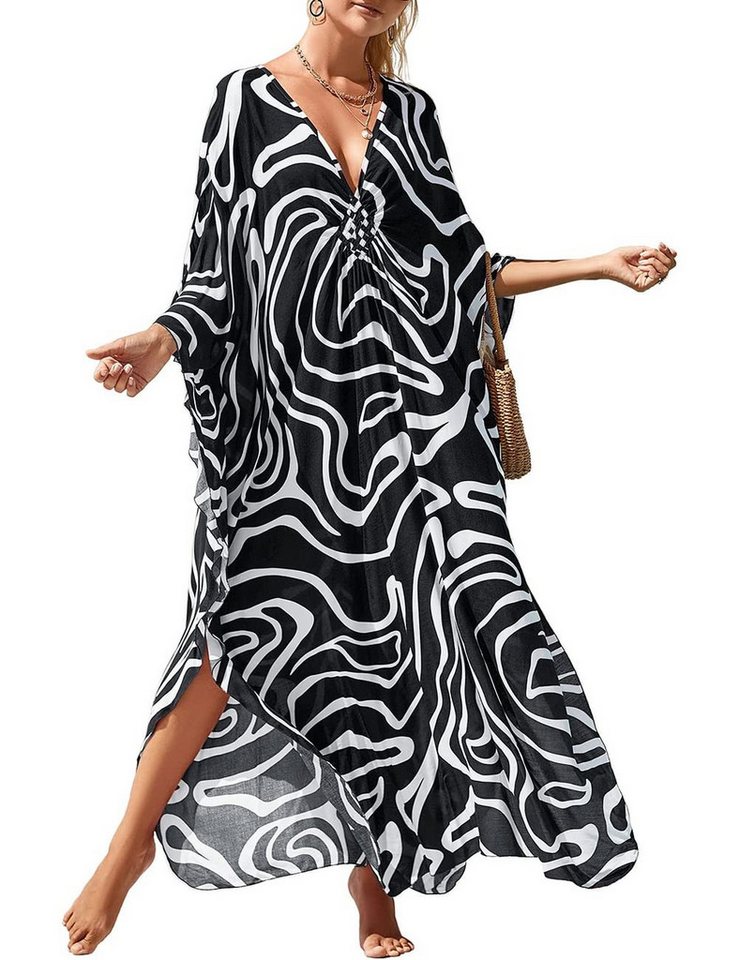 RWEUOQ Strandkleid Boho Maxikleid Strandkleid Bikini Cover Up Sommer Strandrock Bademode (1-tlg., Stilvolles Design mit V-Ausschnitt) Leichter und atmungsaktiver Strandüberwurf für Damen von RWEUOQ