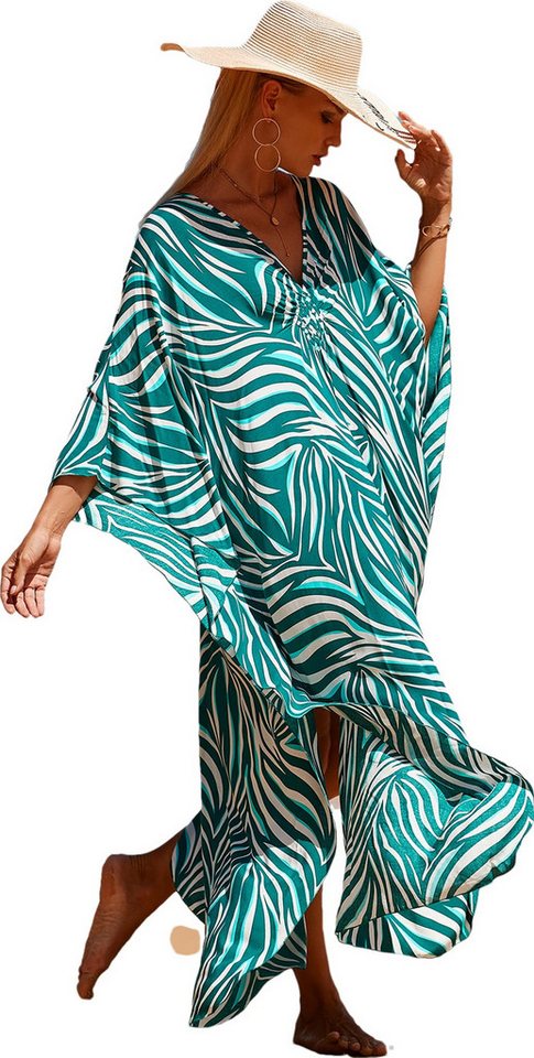 RWEUOQ Strandkleid Boho Maxikleid Strandkleid Bikini Cover Up Sommer Strandrock Bademode (Stilvolles Design mit V-Ausschnitt, 1-tlg) Leichter und atmungsaktiver Strandüberwurf für Damen von RWEUOQ