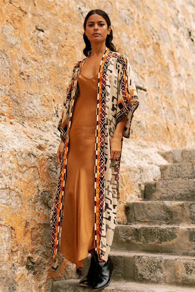 RWEUOQ Strandkleid Boho Strandkleid Sommer Cover Up Lang Atmungsaktiv für Urlaub&Freizeit (Leichter Sommerkimono für Strand Freizeit und Urlaub, Weicher Baumwollstoff mit Boho-Muster ideal als Bikini Cover-Up) Atmungsaktiv pflegeleicht figurfreundlich vielseitig tragbar von RWEUOQ