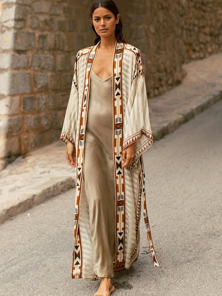 RWEUOQ Strandkleid Boho Strandkleid Sommer Cover Up Lang Atmungsaktiv für Urlaub&Freizeit (Leichter Sommerkimono für Strand Freizeit und Urlaub, Weicher Baumwollstoff mit Boho-Muster ideal als Bikini Cover-Up) Atmungsaktiv pflegeleicht figurfreundlich vielseitig tragbar von RWEUOQ