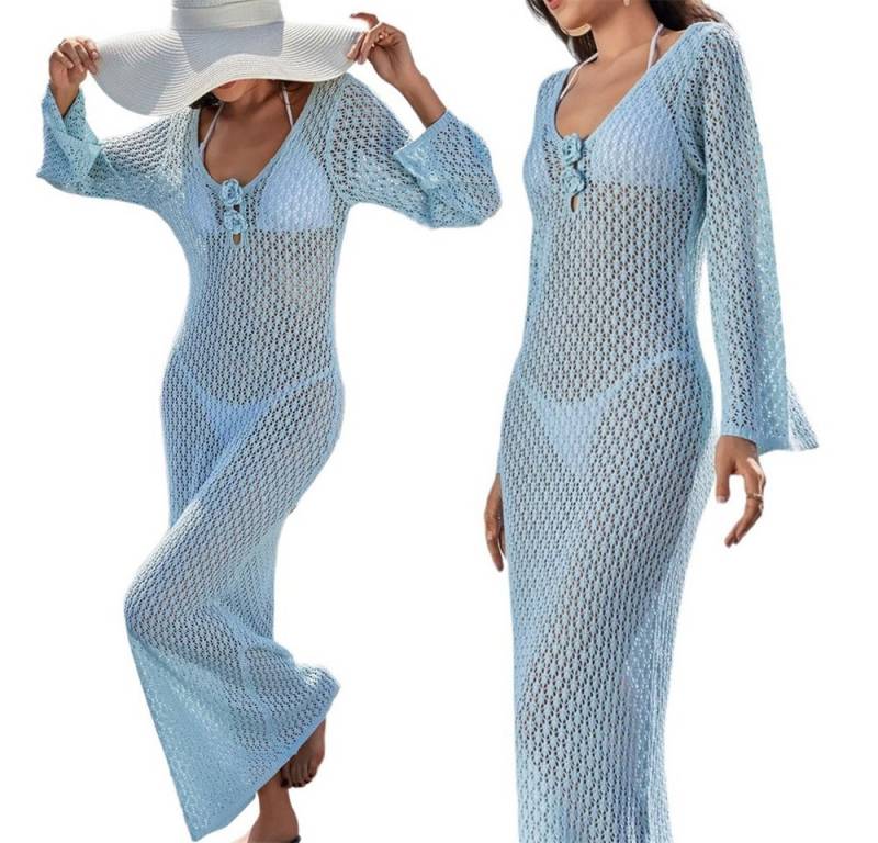 RWEUOQ Strandkleid Langes Häkel-Strandkleid mit V-Ausschnitt Rückenausschnitt für Damen Maxikleid aus gehäkeltem Stoff – ideal als stilvolles Strand-cover-up von RWEUOQ