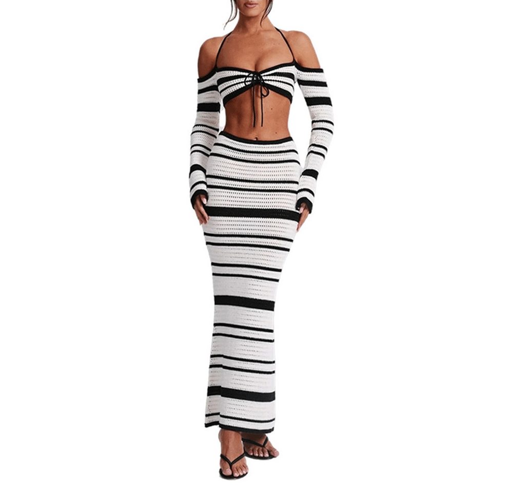 RWEUOQ Strandkleid Zweiteiliges Damen Strandkleid Häkelset bauchfreies Top & langer Rock Sommerliches Häkelset figurbetontem Maxirock Damen ideal für Strand RWEUOQ Strandkleid Zweiteiliges Damen Strandkleid Häkelset bauchfreies Top & langer Rock Sommerliches Häkelset figurbetontem Maxirock Damen ideal für Strand von RWEUOQ