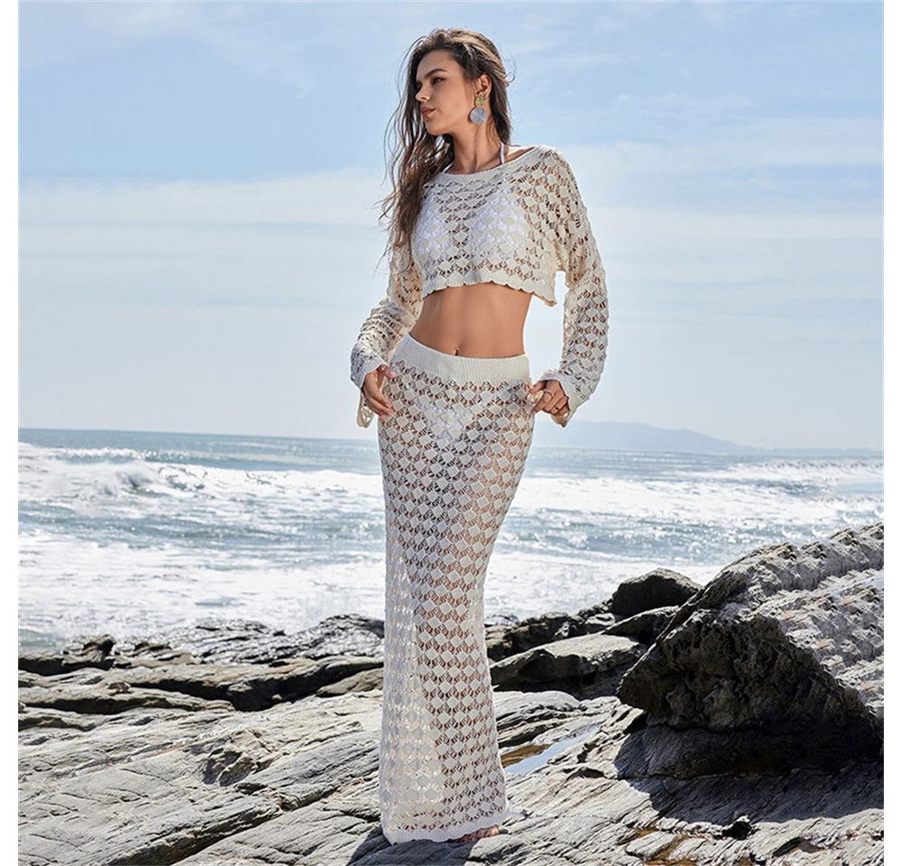 RWEUOQ Strandkleid Zweiteiliges Häkel-Strandkleid Damen Sexy Maxikleid mit Langarm mit lötem Design – ideal als luftiger Bikini-Überwurf für Strand Pool RWEUOQ Strandkleid Zweiteiliges Häkel-Strandkleid Damen Sexy Maxikleid mit Langarm mit lötem Design – ideal als luftiger Bikini-Überwurf für Strand Pool von RWEUOQ