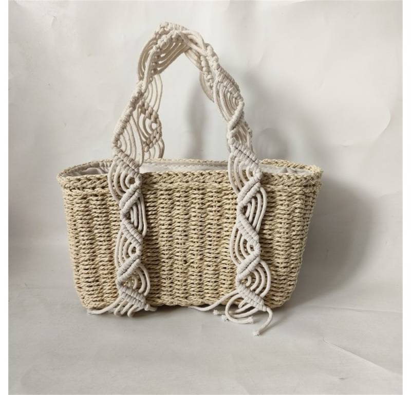 RWEUOQ Strandtasche Handgewebte Schultertasche aus Baumwollseil faltbare für Damen, mit Zugband leicht formstabil ideal für Alltag Reisen oder Shopping von RWEUOQ