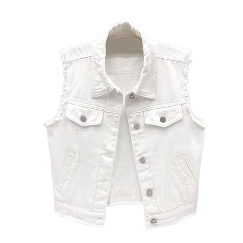 RWGSNB Ärmellose Jeansweste Damen, Jeansweste Cowboy Gilets Lässig Vorne Offen Hemdmäntel Ärmellose Jeansjacke Geknöpfte Oberbekleidung mit Taschen für Damen Weiß M von RWGSNB
