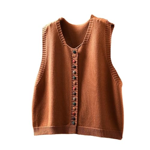RWGSNB Ärmellose Weste Strick Damen Strickweste Ärmellos Baumwolle Weich Schick Bunt mit Knöpfen Strickweste Top Trendig Vorne Offen Pullover Lässig Herbst Tanktop Orange S von RWGSNB