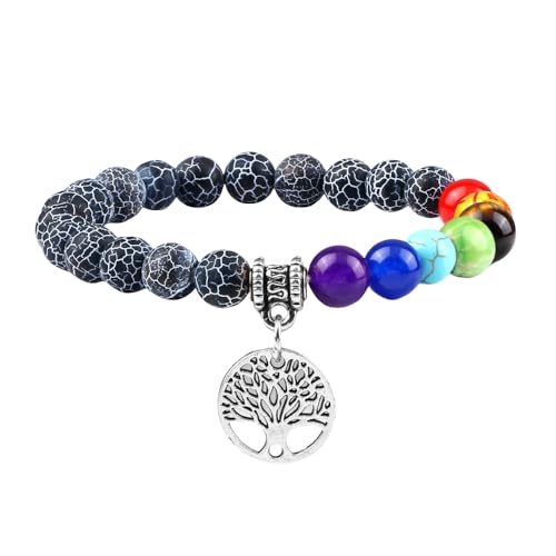 RWGSNB Armbänder für Damen, Echte Steine Chakra Armband mit Lebensbaum Reiki Yoga Armreifen Natürlicher Edelstein Chakra Steine Angst Armreifen Energie Kristall Schmuck Geschenke für Frauen Män von RWGSNB