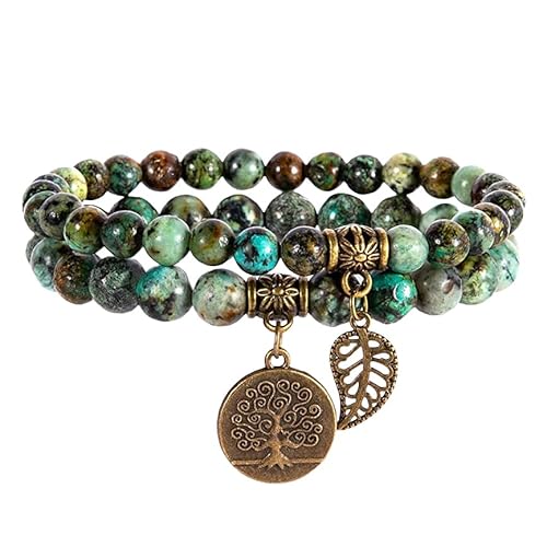 RWGSNB Armband Edelstein, 2Er Pack Chakra Armbänder Set Mehrschichtige Echte Steine Boho Schmuck Armreifen mit Lebensbaum Anhänger Energie Edelstein Perlen Freundschaftsarmreifen Kristallschmuck Af von RWGSNB