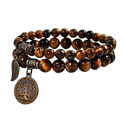 RWGSNB Armband Edelstein, 2Er Pack Chakra Armbänder für Damen Herren Echte Chakra Steine Edelstein Perlenarmreifen mit Lebensbaum Anhänger Reiki Yoga Angst Armreifen Set Kristallschmuck Tigerauge von RWGSNB