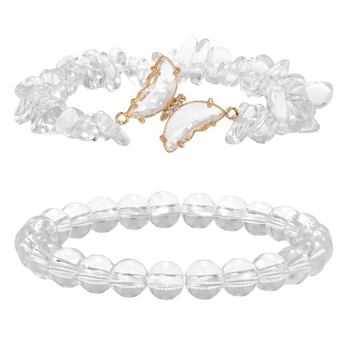 RWGSNB Armband Edelstein, 2Er Pack Schmetterlingsarmbänder Aus Natürlichem Kristall Mehrlagige Edelsteinperlen Reiki Yoga Armreifen Energieausgleichsstein Freundschaftsarmreifen Spiritueller Schmuc von RWGSNB