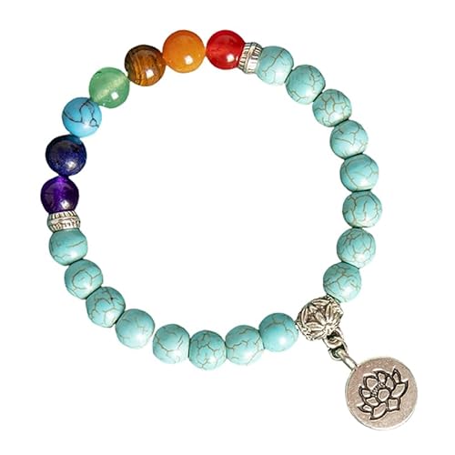 RWGSNB Armband Edelstein, 7 Chakra Armband für Damen Herren 8 Mm Echte Steinperlen Linderung Von Angstzuständen Armreifen mit Lotus Anhänger Energie Edelstein Yoga Armreifen Kristallschmuck Gesche von RWGSNB