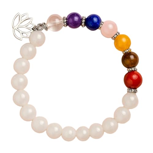 RWGSNB Armband Edelstein, 7 Chakra Armband für Damen Herren Natursteine Perlen Angstarmreifen Glücksbringer Edelstein Energieausgleich Yoga Armreifen mit Lotus Anhänger und Energetisierter Karte von RWGSNB