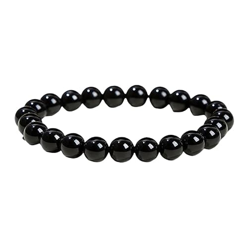 RWGSNB Armband Edelstein, 8 Mm Natursteinperlenarmband Elastische Freundschaftsarmreifen Personalisierte Glücks Edelsteinarmreifen Energiekristallschmuck Geschenke für Frauen und Männer Schwarzer von RWGSNB
