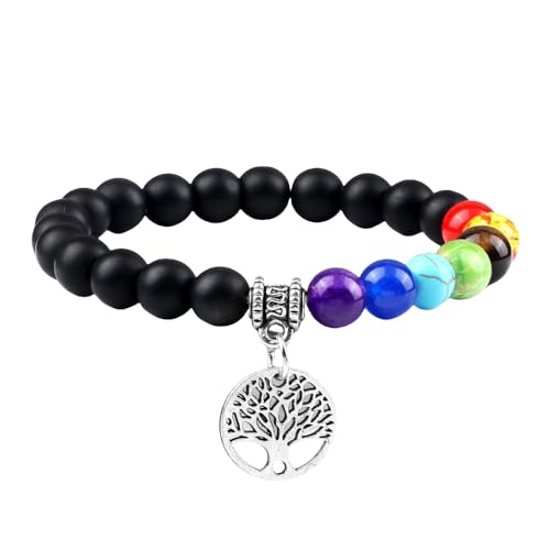 RWGSNB Armband Edelstein, Echte Steine Chakra Armband mit Lebensbaum Reiki Yoga Armreifen Natürliche Edelstein Chakra Steine Angst Armreifen Energie Kristall Schmuck Geschenke für Frauen Männer Fr von RWGSNB