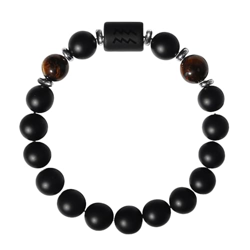 RWGSNB Armband Edelstein, Edelsteinarmband mit Sternzeichen Konstellation Premium Armband mit Mattschwarzen Onyx Steinen Schutz Des Geistes Kristall Armreifen Segen Geburtstagsgeschenke für Frauen von RWGSNB