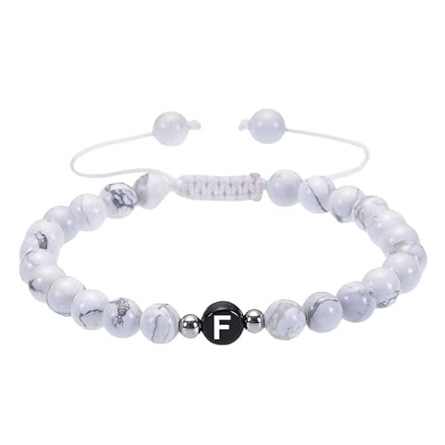 RWGSNB Armband Edelstein, Initialen Armband für Paare 6 Mm Weißes Türkisfarbenes Perlen Edelsteinarmband mit Dem Buchstaben Az Verstellbares Geflochtenes Seil Reiki Steine Armreifen Zierlicher Kr von RWGSNB