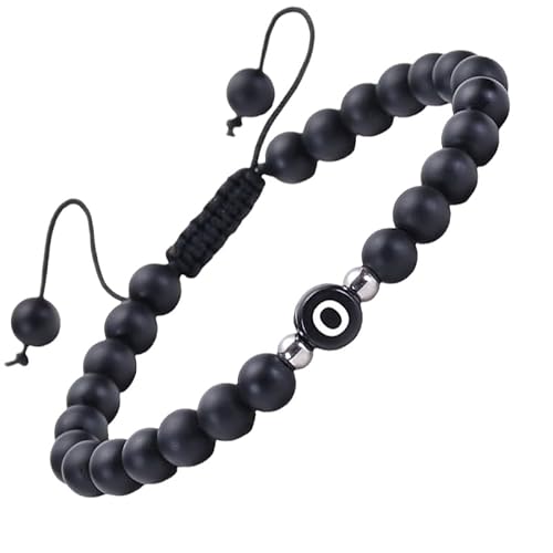 RWGSNB Armband Edelstein, Mattschwarzes Achat Edelsteinarmband mit Dem Buchstaben Az Zierliches Initialenarmband Verstellbar Geflochtenes Seil Reiki Perlen Steinarmreifen Kristalle Schmuck Geschenk von RWGSNB