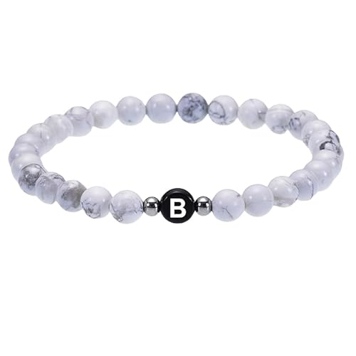 RWGSNB Armband Edelstein, Perlenarmband mit Initialen für Paare 6 Mm Natürliche Weiße Türkis Edelsteinarmbänder mit Az Buchstaben Dehnbarer Spiritueller Kristallarmreif Zierliche Schmuckgeschen von RWGSNB