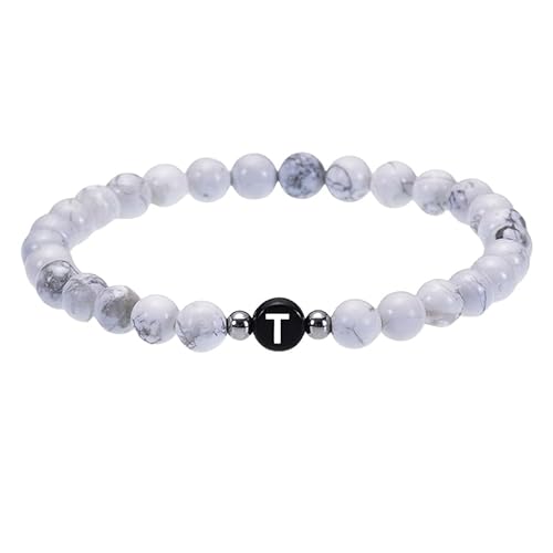 RWGSNB Armband Edelstein, Perlenarmband mit Initialen für Paare 6 Mm Natürliche Weiße Türkis Edelsteinarmbänder mit Az Buchstaben Dehnbarer Spiritueller Kristallarmreif Zierliche Schmuckgeschen von RWGSNB