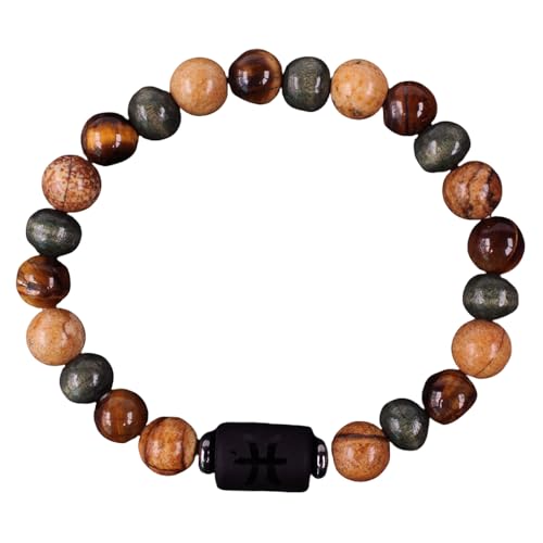 RWGSNB Armband Edelstein, Sternzeichen Armband Aus Naturstein 12 Sternbilder 8 Mm Perlen Edelstein Armbänder Schutzkristall Armreifen Glücksbringer Geburtstagsgeschenke für Männer und Frauen Fis von RWGSNB