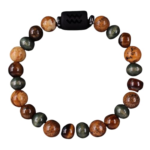 RWGSNB Armband Edelstein, Sternzeichen Sternbild Edelstein Armband Personalisierbar Natürliche Tigerauge Steine Spirit Perlen Schutzkristall Armreifen Segen Geburtstagsgeschenke Aqarius von RWGSNB