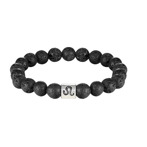 RWGSNB Armband Edelstein, Sternzeichen Sternbild Edelsteinarmband Hochwertige Natürliche Lavasteinperlen Armband Schutzkristall Armreifen Schmuck Geburtstagsgeschenke für Frauen und Männer Löwe von RWGSNB