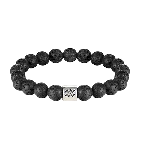 RWGSNB Armband Edelstein, Sternzeichen Sternbild Edelsteinarmband Hochwertige Natürliche Lavasteinperlen Schutzkristall Armreifen Schmuck Geburtstagsgeschenke für Frauen und Männer Aqarius von RWGSNB
