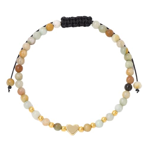 RWGSNB Bergkristall Armband Damen 4 Mm Natürliches Gefärbtes Jade Armband für Damen und Mädchen Zierliche Goldene Herz Armreifen Perlen Edelstein Armreifen Reiki Yoga Heilkristall Schmuck Spirit von RWGSNB