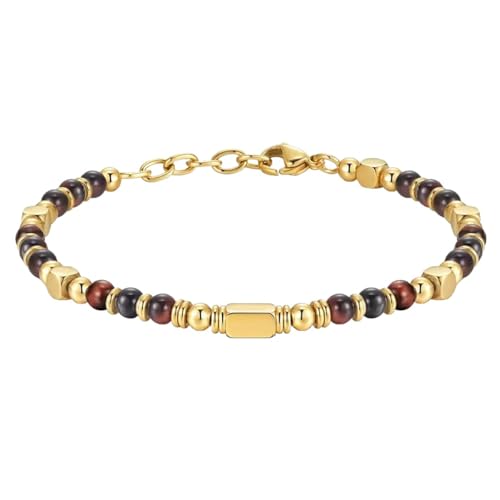 RWGSNB Bergkristall Armband Damen 4 Mm Tigerauge Steinarmband für Damen und Herren Armreifen Aus Natürlichen Perlen und Edelsteinen Verstellbar Goldener Karabinerverschluss Reiki Yoga Heilkristall von RWGSNB