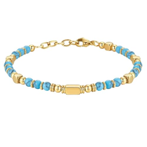 RWGSNB Bergkristall Armband Damen 4 Mm Türkis Armband für Damen und Herren Armreifen Aus Naturstein Verstellbar Goldener Karabinerverschluss Trendige Perlen Edelstein Armreifen Reiki Yoga Kristall von RWGSNB