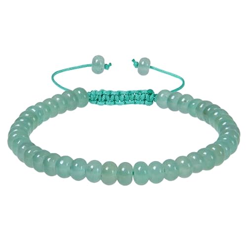 RWGSNB Bergkristall Armband Damen 6 Mm Natürliches Grünes Aventurin Armband für Damen und Herren Zierliche Flache Perlen Edelstein Armreifen Verstellbar Handgefertigt Geflochtenes Seil Reiki Heil von RWGSNB