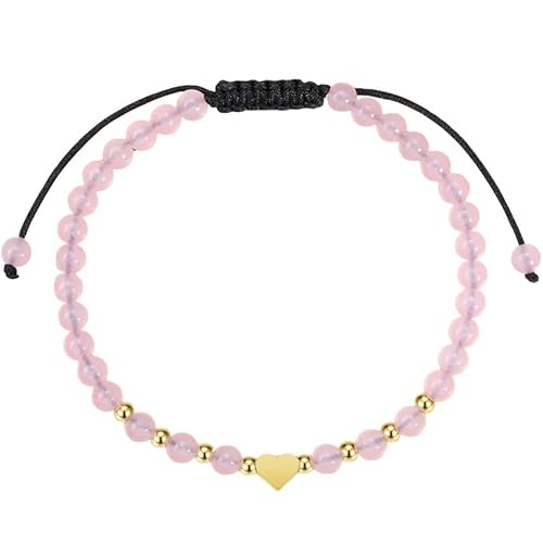 RWGSNB Bergkristall Armband Damen 6 Mm Natursteinarmband für Damen und Mädchen Zierliche Goldene Herzarmreifen Verstellbar Geflochtenes Seil Perlen Edelsteinarmreifen Reiki Chakra Kristallschmuck von RWGSNB
