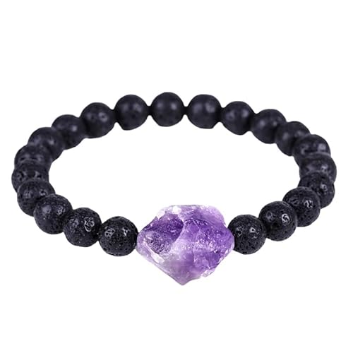 RWGSNB Bergkristall Armband Damen 8 Mm Natürliches Schwarzes Lavastein Armband für Männer Unregelmäßige Amethyst Armreifen Stretch Perlen Edelstein Armreifen Reiki Yoga Heilkristall Schmuck Spi von RWGSNB