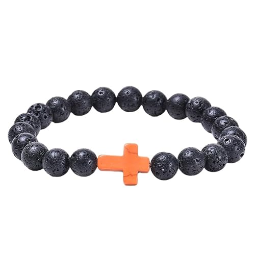 RWGSNB Bergkristall Armband Damen Glaubenskreuz Armband für Damen und Herren Natürlicher Schwarzer Lavastein Armreifen Dehnbar Inspirierende Perlen Edelstein Armreifen Reiki Yoga Heilkristall Schm von RWGSNB