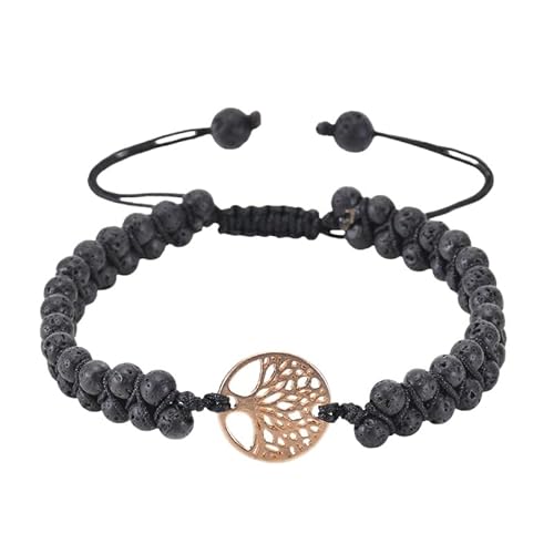 RWGSNB Bergkristall Armband Damen Lebensbaum Armband für Herren Boho Wickelarmreifen Aus Schwarzem Lavastein Verstellbar Handgefertigt Geflochtenes Seil Armreifen Aus Natürlichem Edelstein Reiki H von RWGSNB